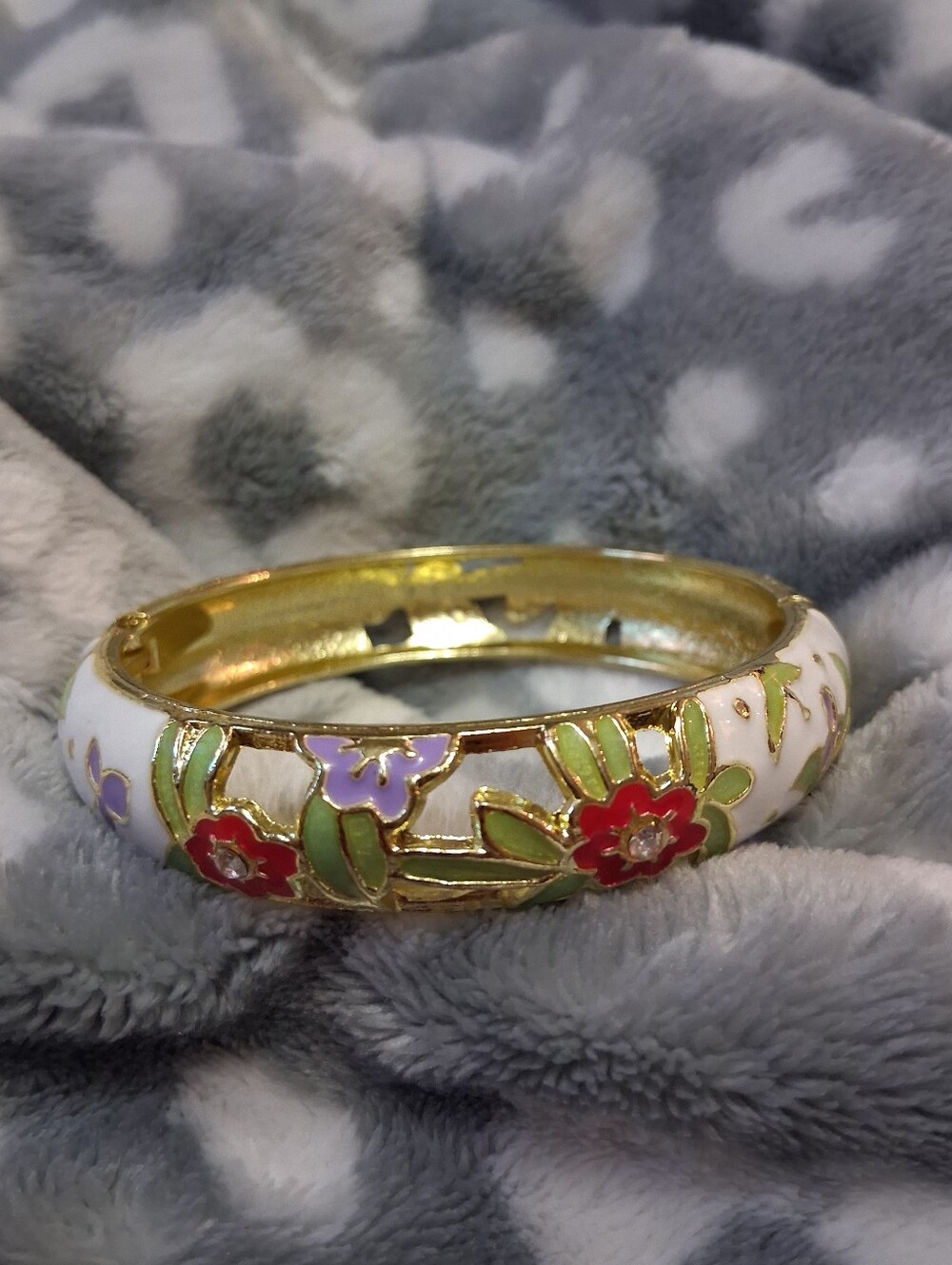 Floral Enamel Gold-Tone Bangle Bracelet